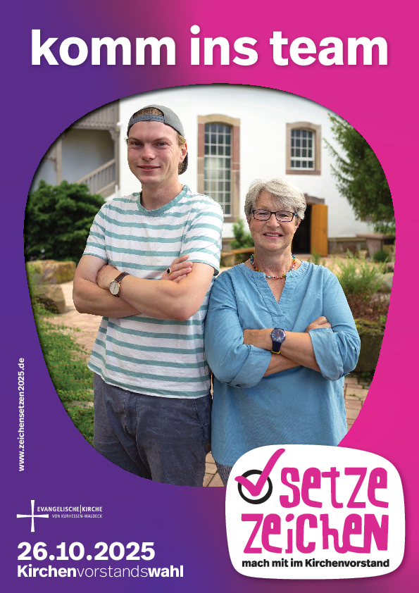 Entscheiden ‚was geht‘ und Zukunft gestalten, das geschieht in der Gemeinde im Team. Ob nun ehren- oder hauptamtlich, ob jünger oder älter, weiblich, männlich oder queer, größer oder kleiner, alle befinden sich im Kirchenvorstand auf Augenhöhe. Das zeigen z.B. zwei Kirchenvorstandsmitglieder aus dem Kirchenkreis Hofgeismar-Wolfhagen.