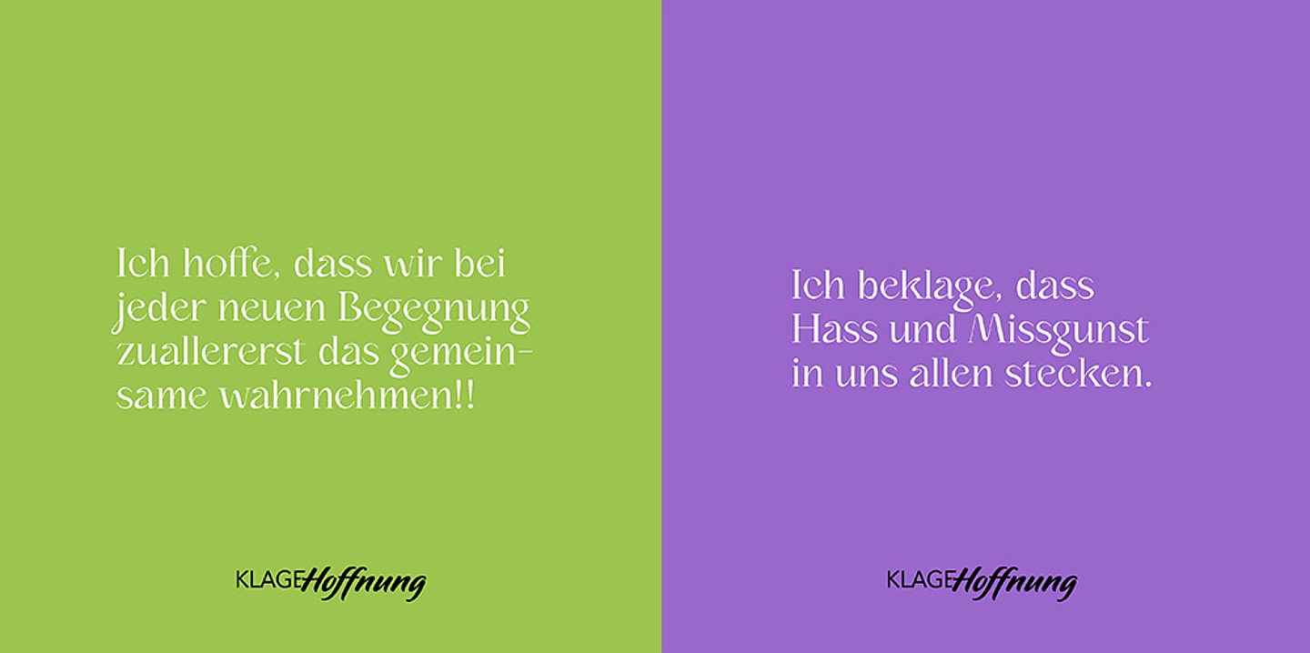 Gedanken aus der Aktion «Klage & Hoffnung» des Evangelischen Kirchenkreises Hanau. (Gestaltung: einzigkartig.de)