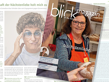 Cover der aktuellen Ausgabe des Magazins mit Atze Schröder und einer Mitarbeiterin der Tafel in Bad Arolsen.