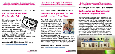 Im Herbst bietet die Evangelische Kirhce von Kurhessen-Waldeck drei Online-Fördermittelveranstaltungen an.