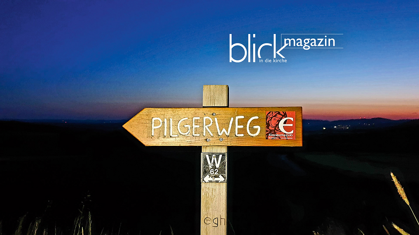 Unser Foto zeigt einen Wegweiser am Rande des Pilgerwegs. 