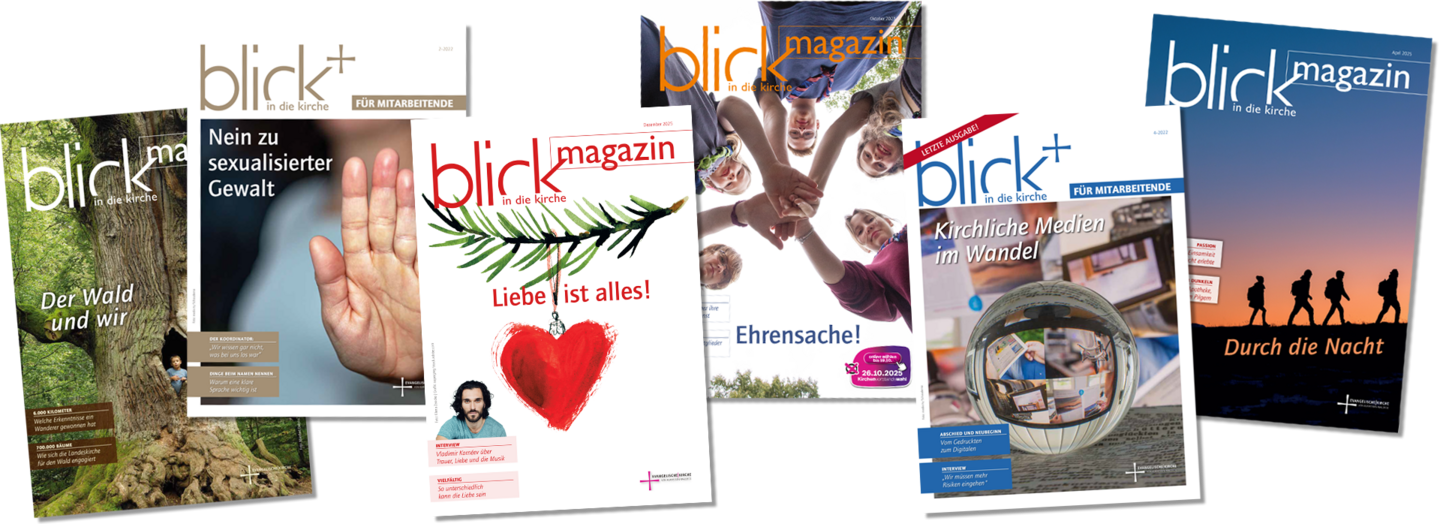 Titel blick Hefte Auswahl 0425 Titelansichten blick Hefte. Eine Auswahl an Titeln aus Magazin und Mitarbeiterheft mit dem aktuellem Titel Dezember 2025