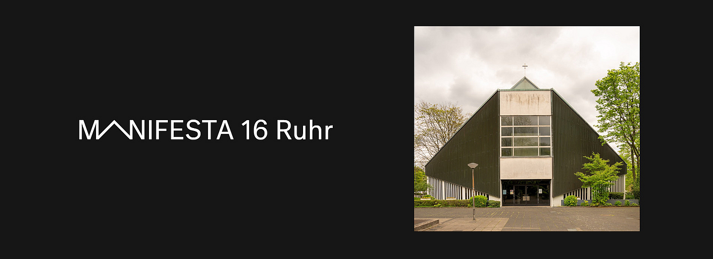 Manifesta 16 / Thomaskirche Gelsenkirchen Wortsignet Manifesta 16 im Ruhrgebiet von der Internet-Startseite manifesta16.org. Foto Thomaskirche, Gelsenkirchen © Dirk Rose / Manifesta 16 Ruhr / Collage: CB