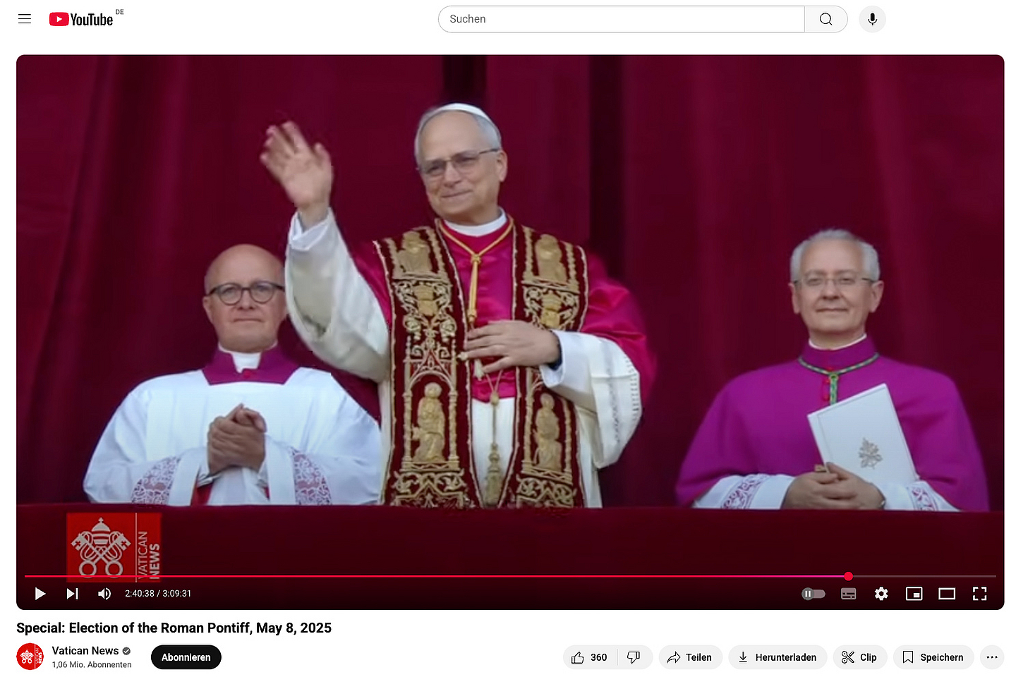 Unser Foto zeigt die Übertragung auf dem YouTube-Kanal des Vatikans.