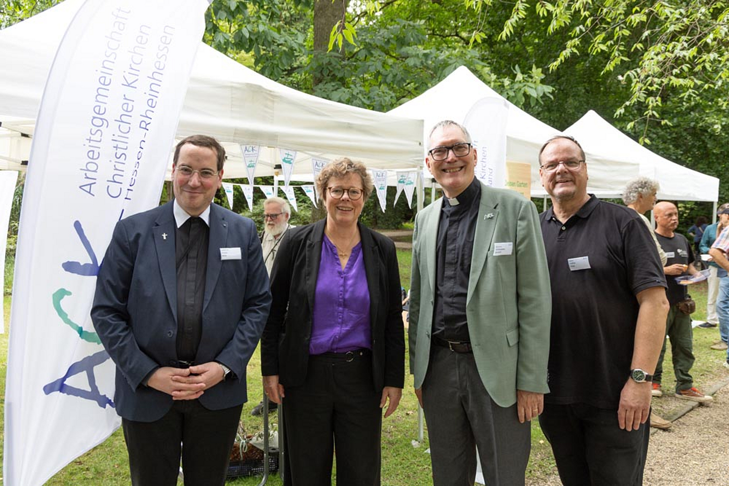 (V.l.): Diakon Dr. Stefan Wick (Bistum Fulda), Bischöfin Dr. Beate Hofmann (EKKW), Reverend Christopher Easthill (Vorsitzender ACK-Deutschland), Pastor Lothar Peitz (Vorstand ACK Hessen-Rheinhessen)