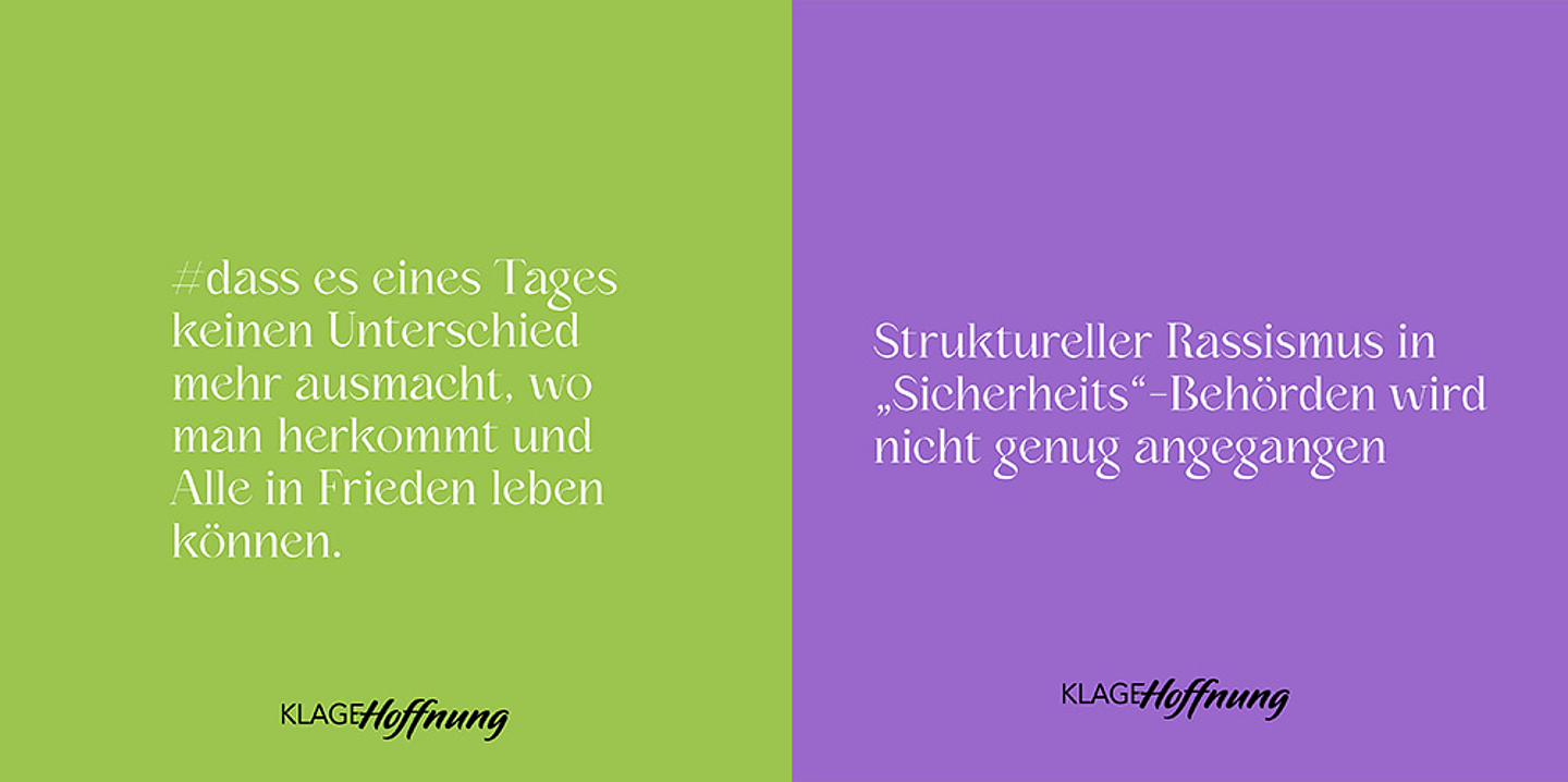 Gedanken aus der Aktion «Klage & Hoffnung» des Evangelischen Kirchenkreises Hanau. (Gestaltung: einzigkartig.de)