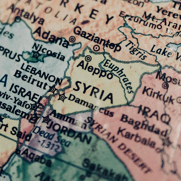 Unser Foto zeigt das Gebiet Syriens auf einer Karte mit der Stadt Aleppo im Norden des Landes. 