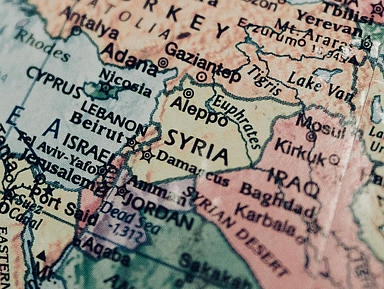 Unser Foto zeigt das Gebiet Syriens auf einer Karte mit der Stadt Aleppo im Norden des Landes. 