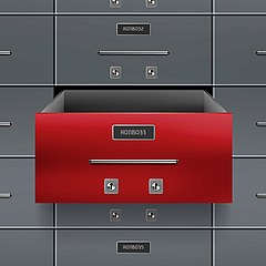 Bank deposit safe boxes wall one red opened locker