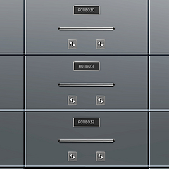 Bank deposit safe boxes wall one red opened locker