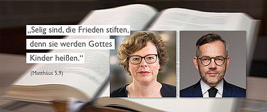 Diskutiereten am 13. April im Onlineformat: Bischöfin Dr. Beate Hofmann und der Außenpolitiker und SPD-Präsidiumsmitglied Michael Roth. (Fotos:  l. und Hintergrund: medio.tv/Schauderna, r.: Michael Farkas)