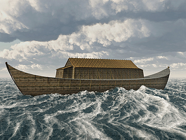Abbildung der Arche Noah in unruhigem Gewässer