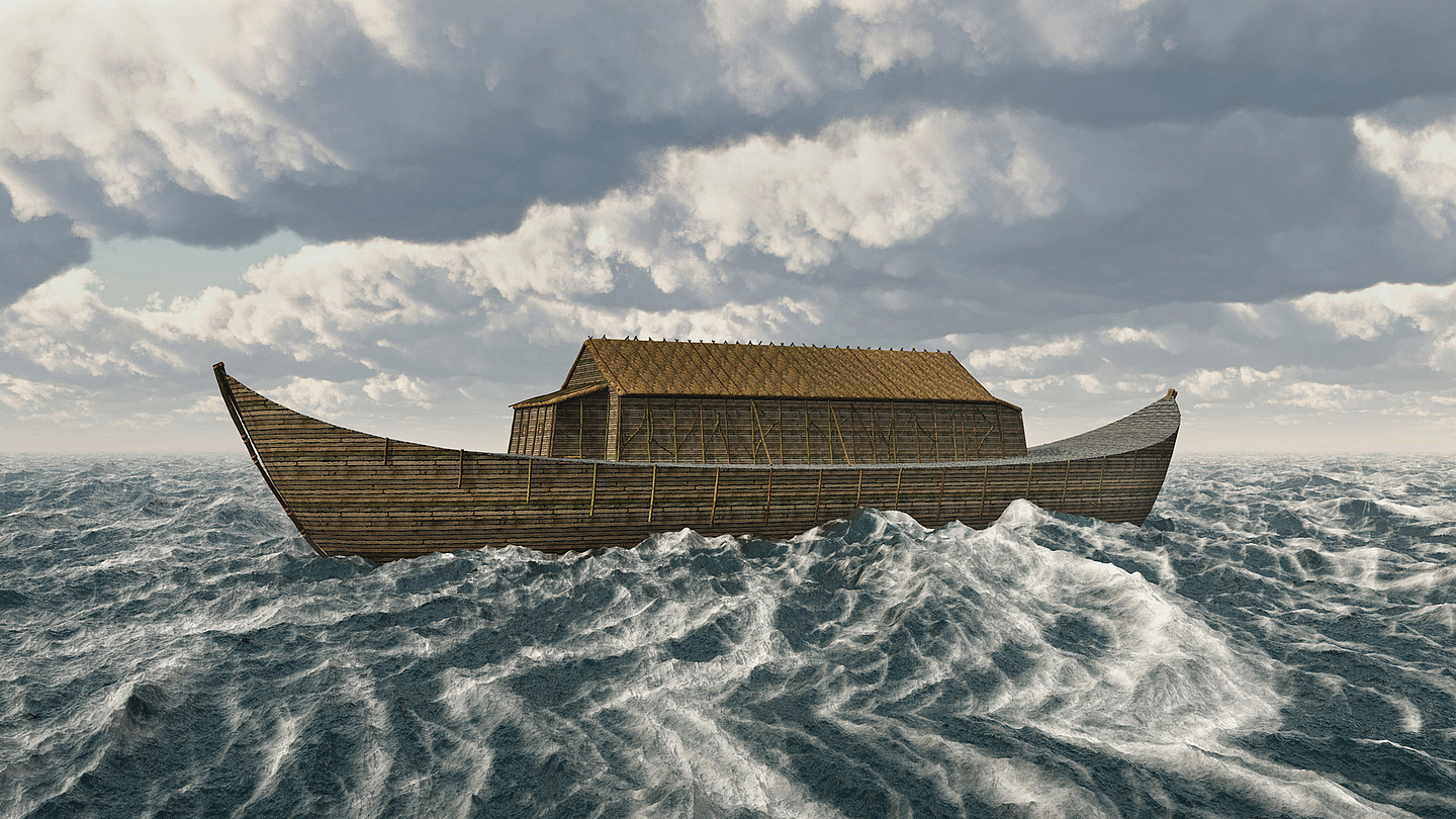 Arche Noah Abbildung der Arche Noah in unruhigem Gewässer