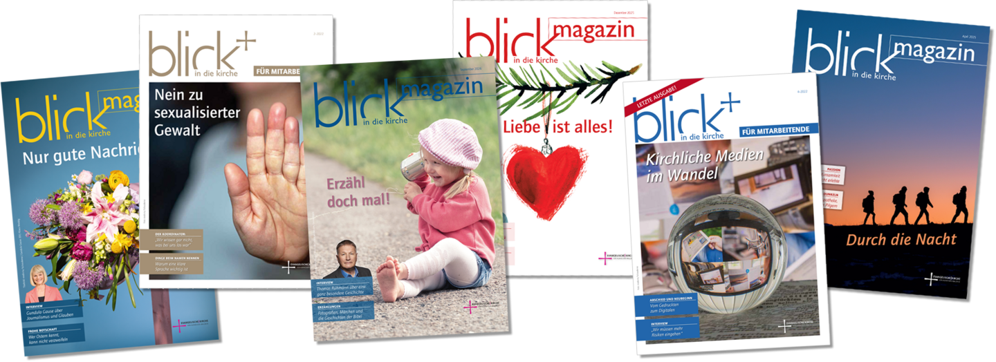 Titelansichten blick Hefte. Eine Auswahl an Titeln aus Magazin und Mitarbeiterheft mit dem aktuellem Titel Juni 2026