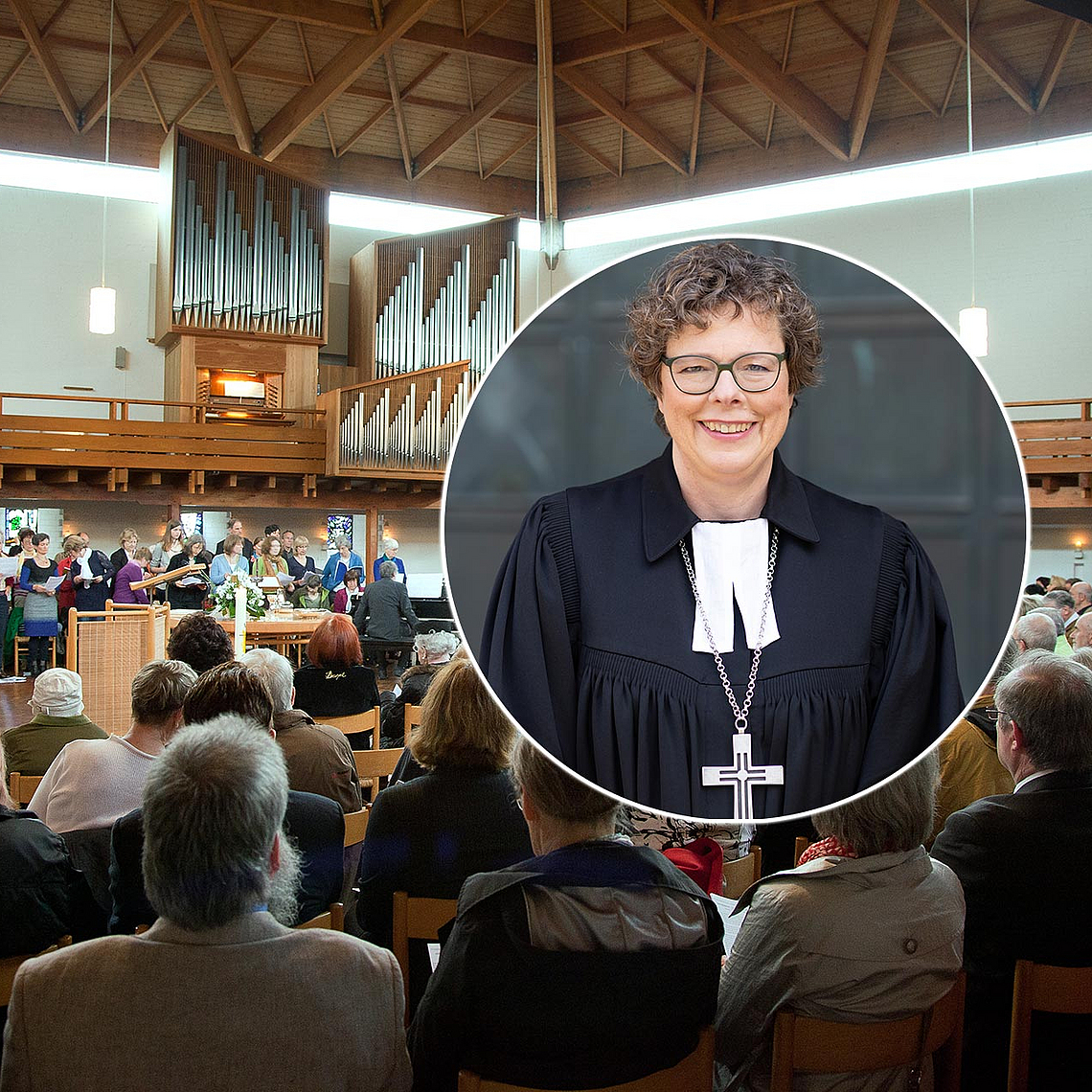 Blick in die Paul-Gerhard-Kirche in Kassel, aus der am 1. Weihnachtsfeiertag der Gottesdienst mit Bischöfin Beate Hofmann übertragen wird.