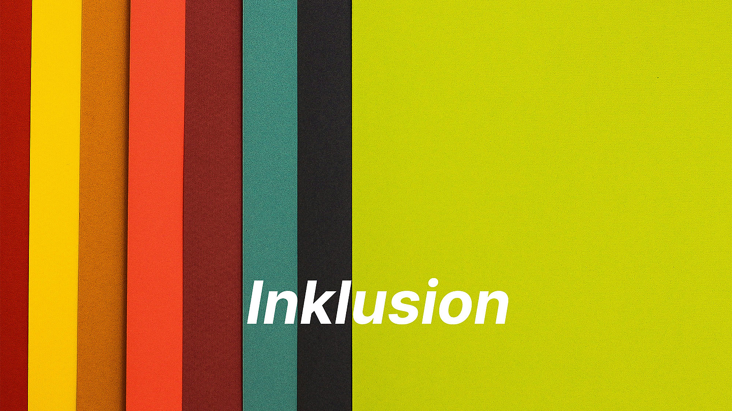Foto mit farbigen Flächen und der Aufschrift Inklusion 