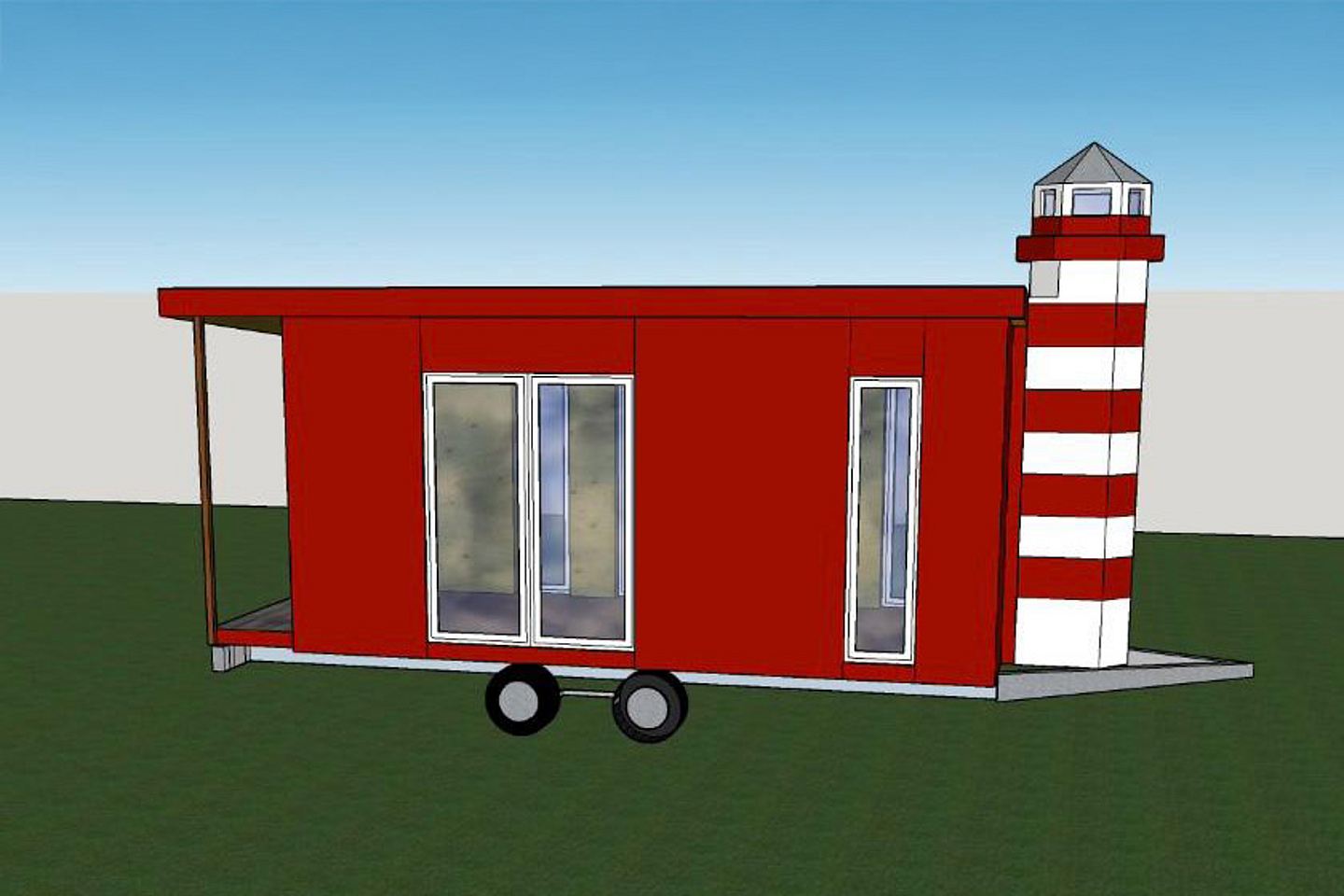 Typische Signalfarbe für den Leuchtturm: Die Animation zeigt, wie das Tiny-House bei Fertigstellung aussehen soll.