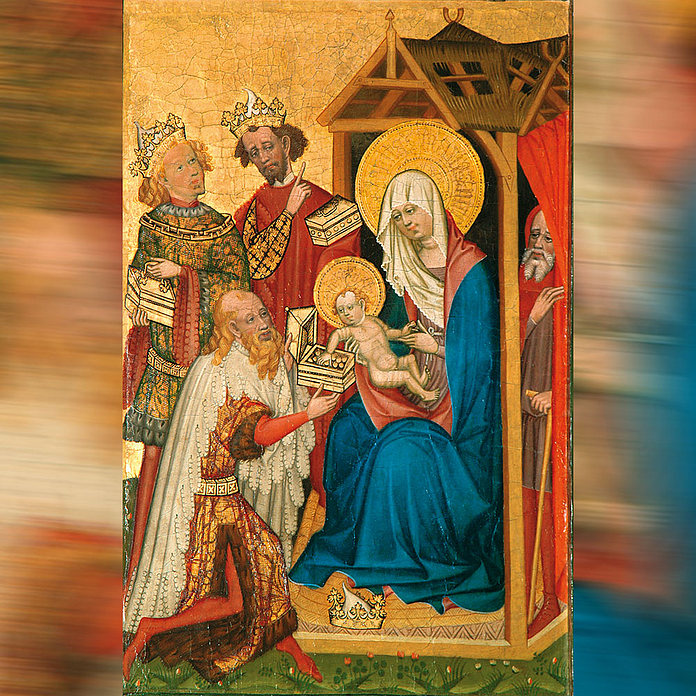 Könige an der Krippe: Darstellung aus dem spätgotischen Flügelaltar in Rauschenberg, entstanden nach 1250 