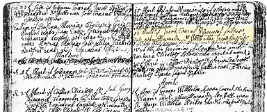 Die Markierung auf dem Digitalisat des Kirchenbuchs Witzenhausen 1715 bis 1746 zeigt: «16. Mart[ius] ist Jacob, Conrad Schweppeas Seilers_ _Söhnl[ein] getauft worden, d[er] Patte war Jacob Hochhuth.» Johann Jakob Schweppe, am 16. März 1740 in Witzenhausen getauft, ließ sich als Goldschmied 1766 in Genf nieder und arbeitete als Bijoutiermeister (Juwelier). Ab 1780 entwickelte er ein Verfahren, bei dem sich Wasser mit Kohlensäure versetzen lässt. Diesen Vorgang ließ Schweppe 1783 patentieren. Er gründete 1790 in Genf mit zwei Partnern eine Fabrik zur Herstellung von Sodawasser, 1792 dann eine Niederlassung in London. Schweppe verkaufte 1802 einen Großteil seines Anteils an englische Industrielle und kehrte nach Genf zurück. Ab 1897 nannte sich das Unternehmen Schweppes. (Abbildung: Landeskirchliches Archiv Kassel, Digitalisate Kirchenkreis Witzenhausen, Kirchenbuch Witzenhausen 1715 bis 1746, Seite 491.)