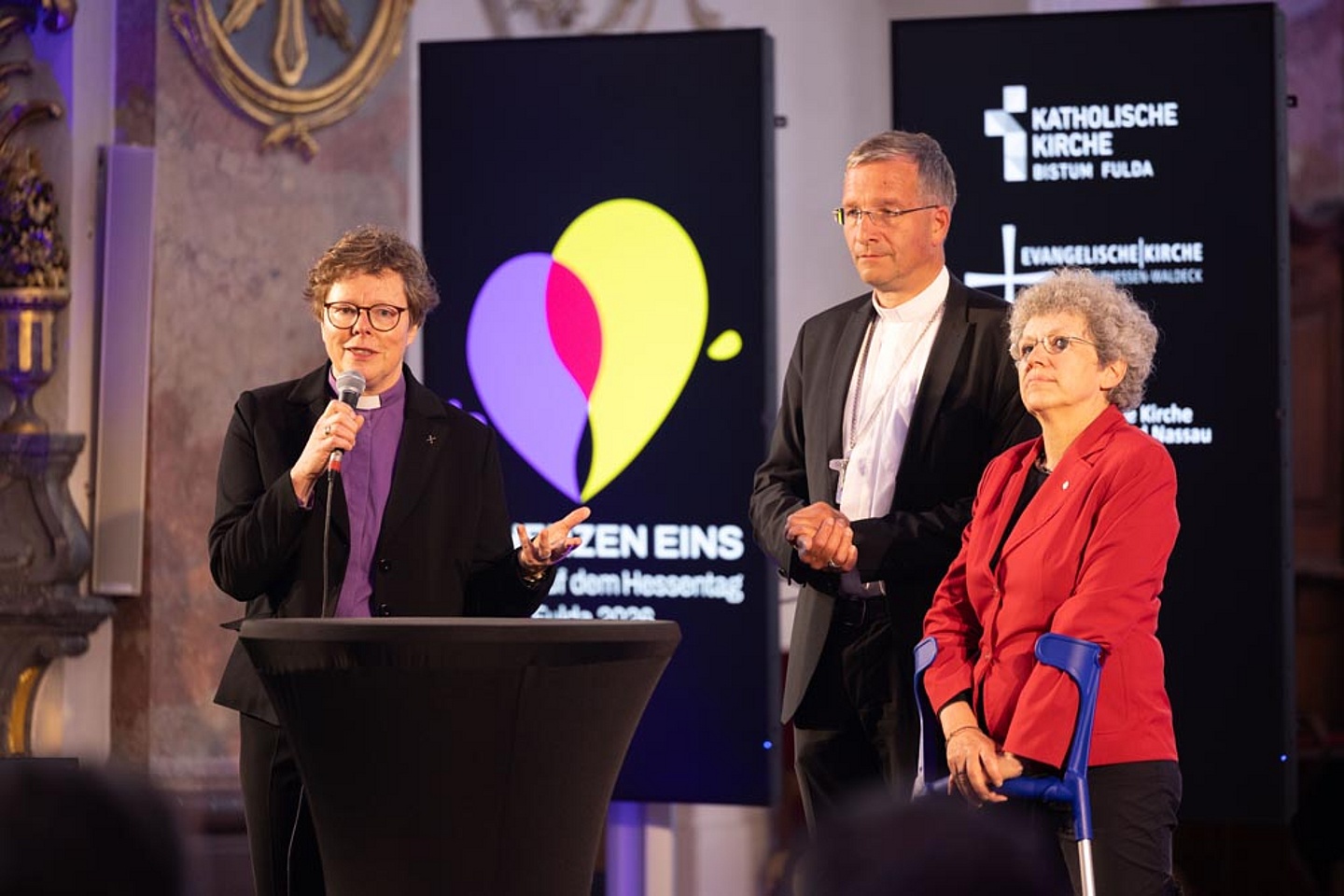 Gespräch zur Eröffnung: Bischöfin Dr. Beate Hofmann (EKKW), Bischof Dr. Michael Gerber, (Bistum Fulda) Präses Dr. Birgit Pfeiffer (EKHN)