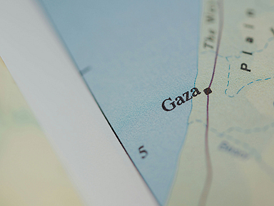 Unser Foto zeigt einen Landkartenauschnitt mit der Stadt Gaza