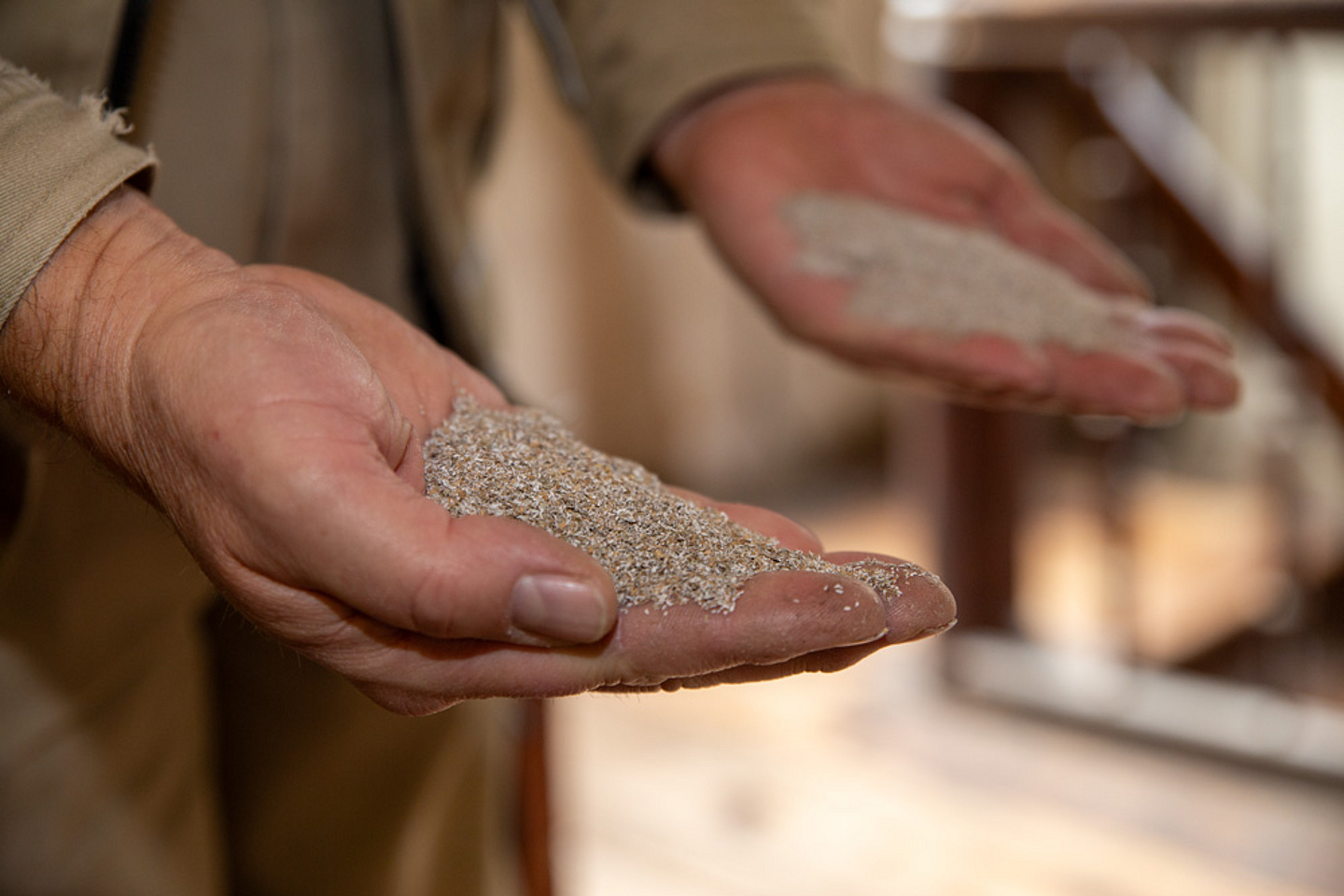 In den Händen von Oliver Nagel bedinden sich unterschiedliche Mehle