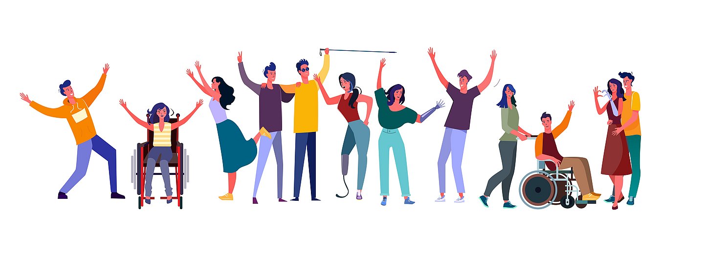 Diverse people set. Disabled men and women community. Flat vector illustrations. Diversity, communication concept for banner, website design or landing web page