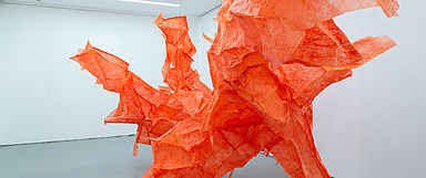 Für die Karlskirche in Kassel entwickelt Anna Myga Kasten eine raumspezifische Installation mit dem Arbeitstitel «Fliegende Dinge wie Schiffe», die auf die ersten Zeppeline anspielt. Das voluminöse Objekt aus Transparentpapier, Pigmenten und Kleister wird als abstrakte Form über den Köpfen der Besucher*innen schweben.