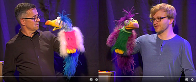 Österlich wirds in den Filmen mit den Puppenspielern und Bauchrednern Peter Dietrich (l.) und Maurice Meschonat und ihren «Valschen Vögeln».