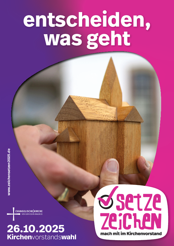 Wer Zeitungen liest, wer mit Gemeindegliedern, Ehren- oder Hauptamtlichen spricht, der / die weiß, dass nicht mehr ‚alles geht‘. ‚Alles‘ war aber noch nie möglich, dafür aber ‚Vieles‘. Der Kirchenvorstand ist das Gremium der Gemeinde, das entscheidet, was mit den gegebenen Mitteln möglich ist, was möglich werden kann, wenn man bspw. Kooperationen eingeht. Und das Plakat dokumentiert daher: Deine Gemeinde braucht Entscheider*innen, damit das, was geht, auch (tatsächlich) geht.