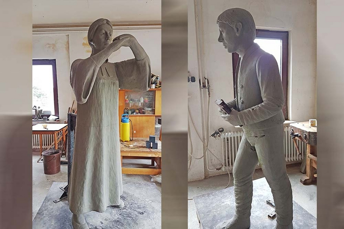 Blick in die Werkstatt des Künstlers mit Entwürfen der Statuen. (Fotos: Natt)