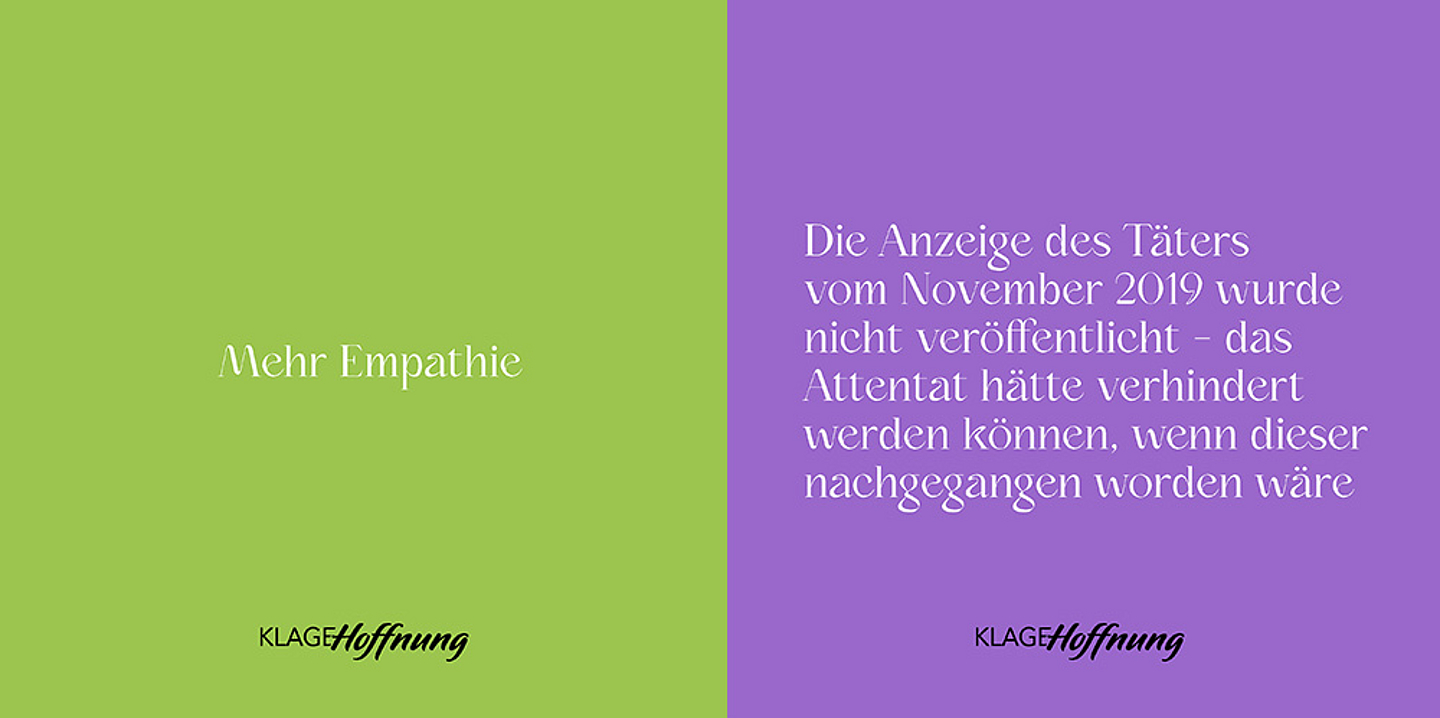 Gedanken aus der Aktion «Klage & Hoffnung» des Evangelischen Kirchenkreises Hanau. (Gestaltung: einzigkartig.de)