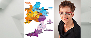 Unser Foto zeigt eine Karte mit den Sprengeln der Landeskirche, darunter der Sprengel Hanau-Hersfeld, dessen Pröpstin Sabine Kropf-Brandau ist. (Karte: medio.tv/EKKW, Foto: privat)