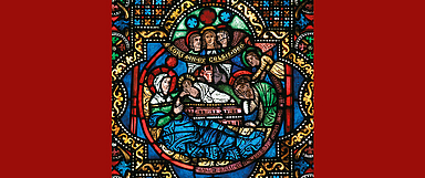 Die Einzelmotive der Postkarten zeigen Ausschnitte aus dem Fenstersegment «Christi Geburt» der Elisabethkirche in Marburg. (Foto: Gerhard Jost)