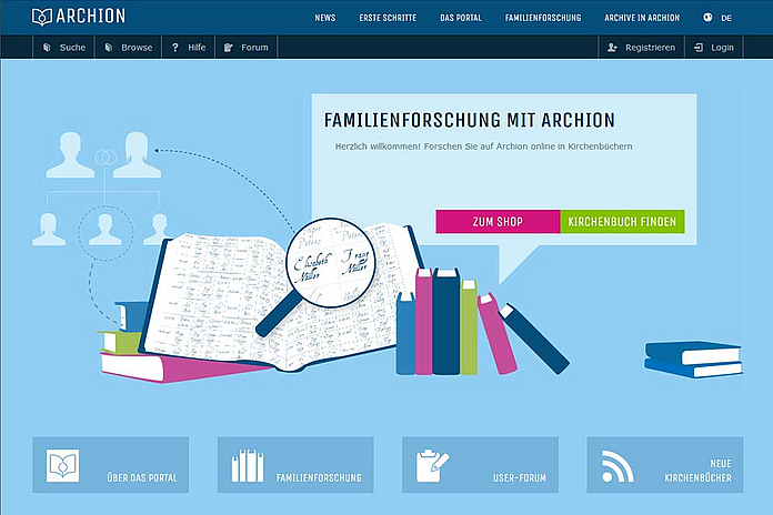 Kirchenbücher verzeichnen Taufen, Trauungen, Beerdigungen und Konfirmationen. Sie sind wichtige Quelle für die Familien- und Ahnenforschung. Das Onlineportal «Archion» macht jetzt auch die Kirchenbücher der EKKW durchsuchbar. (Screenshot des Portals)