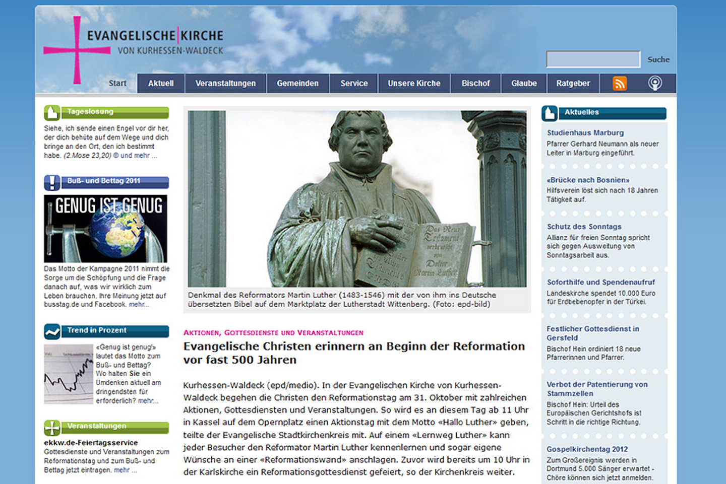 2010 wurde ekkw.de wieder erneuert. Fester Bestandteil der Startseite blieb der Aufmacher mit dem großformatigen Foto.