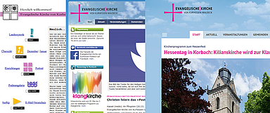 Seit 1996 stets aktuell und farbenfroh: Die Landeskirche präsentiert sich mit ekkw.de im Internet. Unsere Fotos zeigen Ausschnitte aus über 20 Jahre Online-Arbeit. (Montage: medio.tv/Küster)