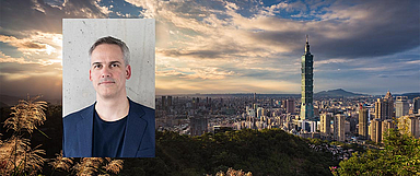 Stephan Thome ist mit einer Taiwanerin verheiratet und lebt seit vielen Jahren in der Hauptstadt Taipeh, die unser Foto zeigt. (Fotos: Portrait/privat, Taipeh/Unsplash)) 