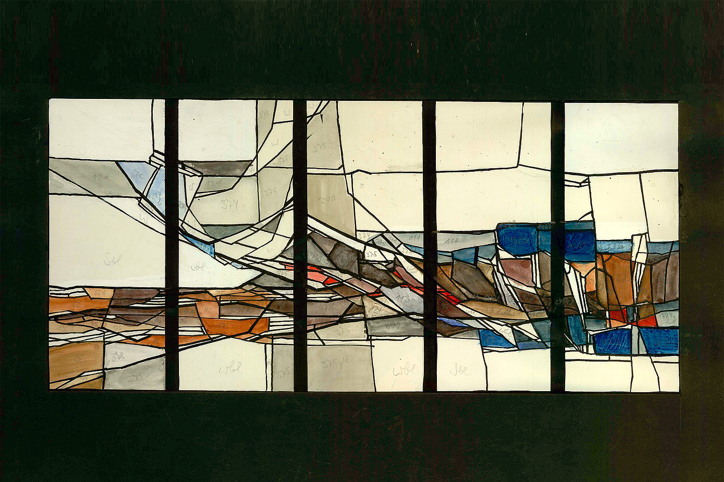 Entwurf für eine Fensterwand in der Friedhofskapelle Dodenhausen aus dem Jahr 1975.