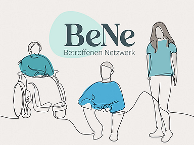 Unser Foto zeigt eine Grafik mit drei Menschen und dem Schriftzug BeNe - Betroffenen Netzwerk