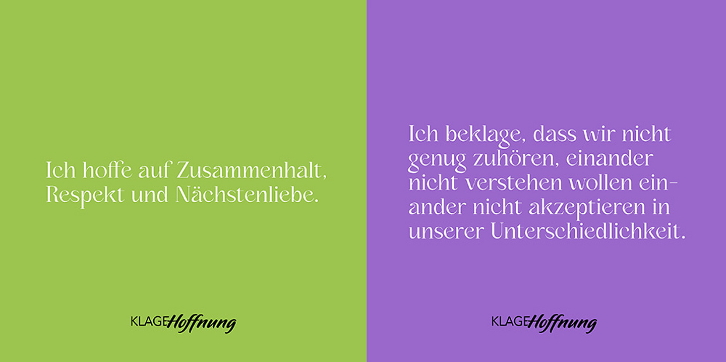 Gedanken aus der Aktion «Klage & Hoffnung» des Evangelischen Kirchenkreises Hanau. (Gestaltung: einzigkartig.de)