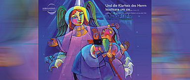 Unser Foto zeigt das Titelbild des Kalenders mit dem Gemälde «Engel und Hirten» des chinesischen Künstlers He Qi. (Foto: Ausbildungshilfe)