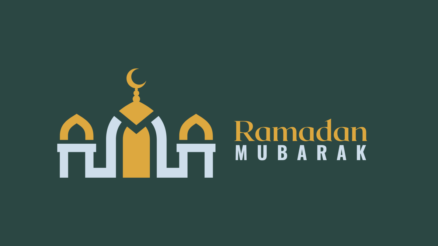 Illustration einer Moschee mit dem Gruß zum Ramadan "Ramadan Mubarak"