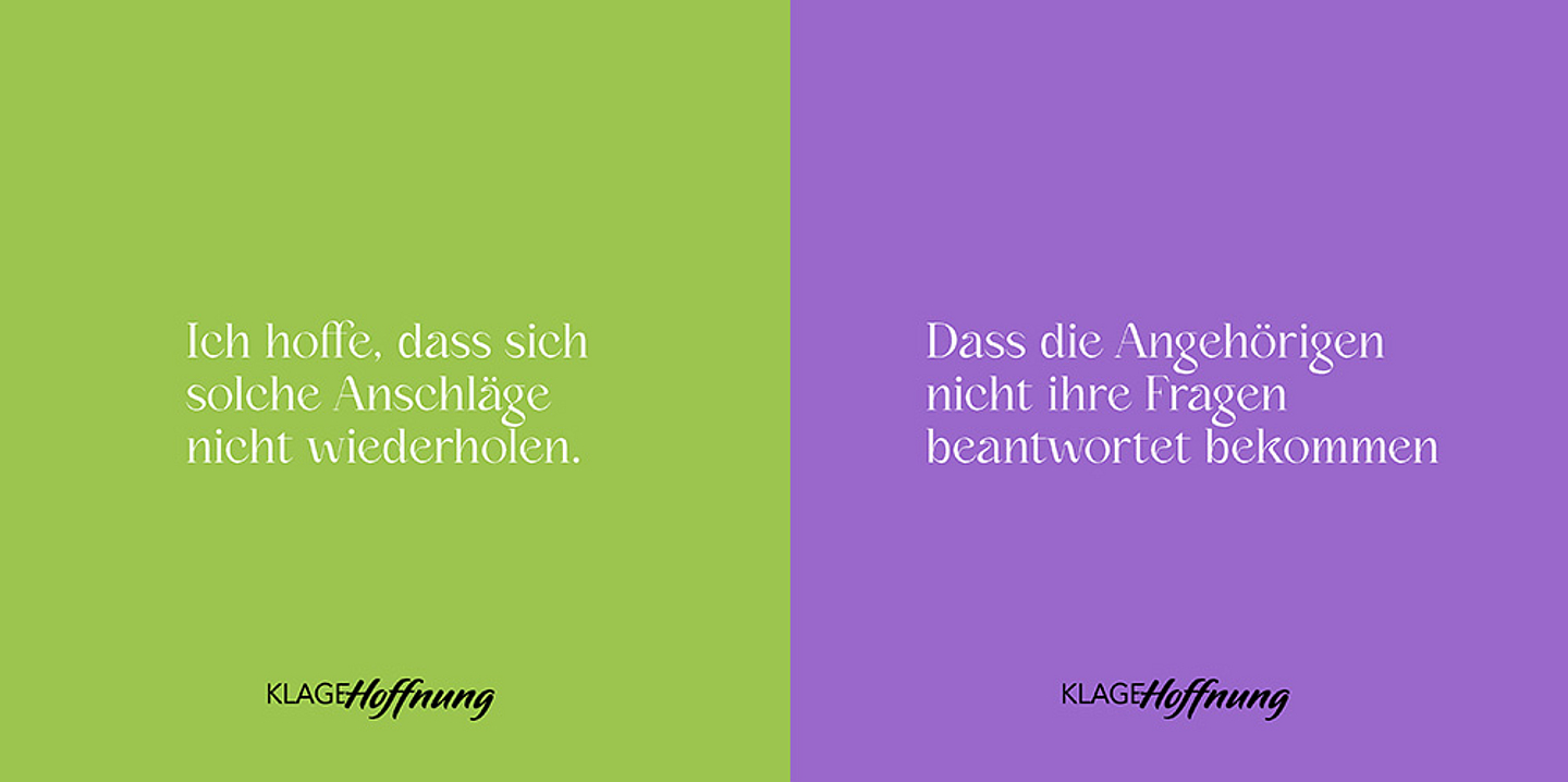 Gedanken aus der Aktion «Klage & Hoffnung» des Evangelischen Kirchenkreises Hanau. (Gestaltung: einzigkartig.de)