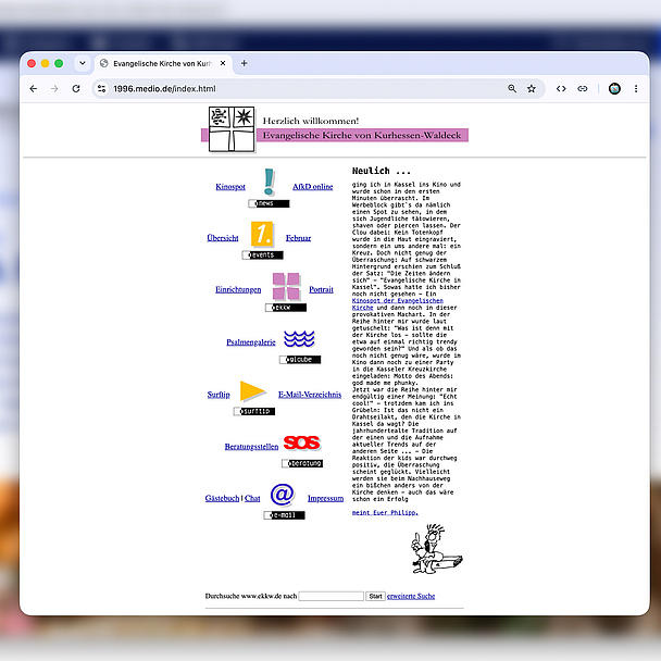 Unser Screenshot zeigt das Layout der Erstausgabe von ekkw.de im Jahr 1996. Seitdem hat sich das Erscheinungsbild mehrfach geändert.