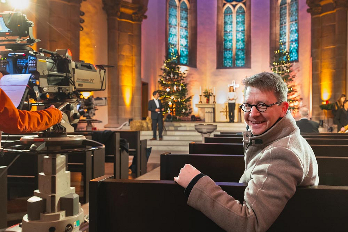 Pfarrer Christof Enders (Senderbeauftragter für ZDF-Fernsehgottesdienste) während der Generalprobe