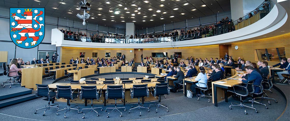 Blick in den Thüringer Landdtag, in dem am 5. Februar 2020 die Wahl des Ministerpräsidenten stattfand. (Foto: thueringer-landtag.de/Volker Hielscher)
