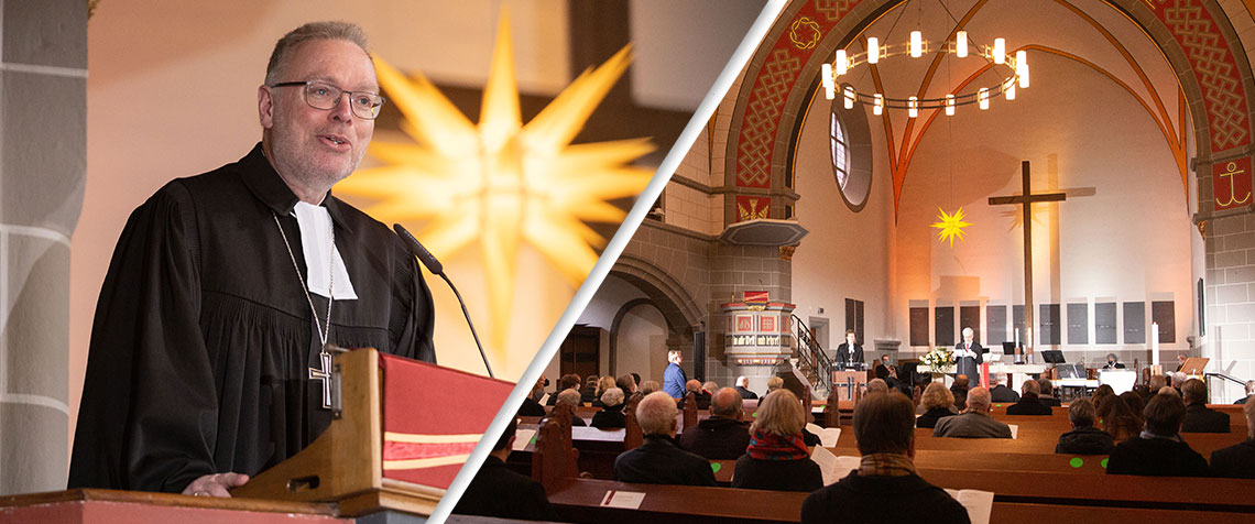 Feierlicher Gottesdienst zum Wechsel im Amt des Prälaten: Unser Foto zeigt Burkhard zur Nieden bei sein Predigt in der Kasseler Christuskirche. In dem Gottesdienst wurde sein Vorgänger Bernd Böttner und der scheidende Dezernent für Dienst- und Besoldungsrecht, Oberlandeskirchenrat Dr. Rainer Obrock in den Ruhestand verabschiedet. (Fotos: medio.tv/Schauderna)