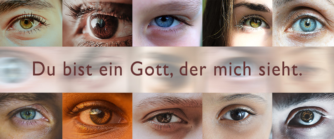 «Du bist ein Gott, der mich sieht.» - Die Losung für das Jahr 2023 stammt aus dem 1. Buch Mose (Genesis 16,13). Unser Foto zeigt die ekkw.de-Interpretation der Jahreslosung. (Motiv: medio.tv/Küster mit Fotos von Unsplash)