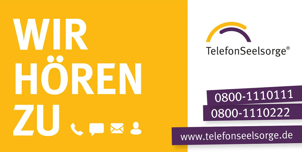 Banner der Telefonseelsorge mit Kontaktmöglichkeiten